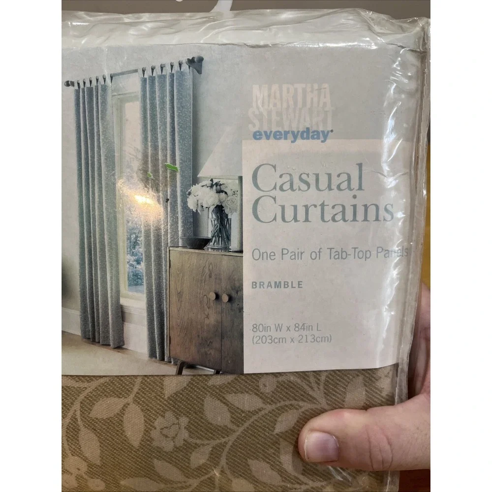 Martha Stewart Everyday Bramble Beige Cotton Neutral Tan Tab-Top‎ Curtains 80x84